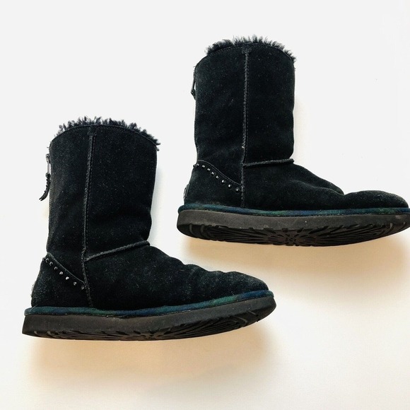 UGG Australia Short Boots Womens 8 Black Suede Leather Studded Zip Comfort - Picture 5 of 11